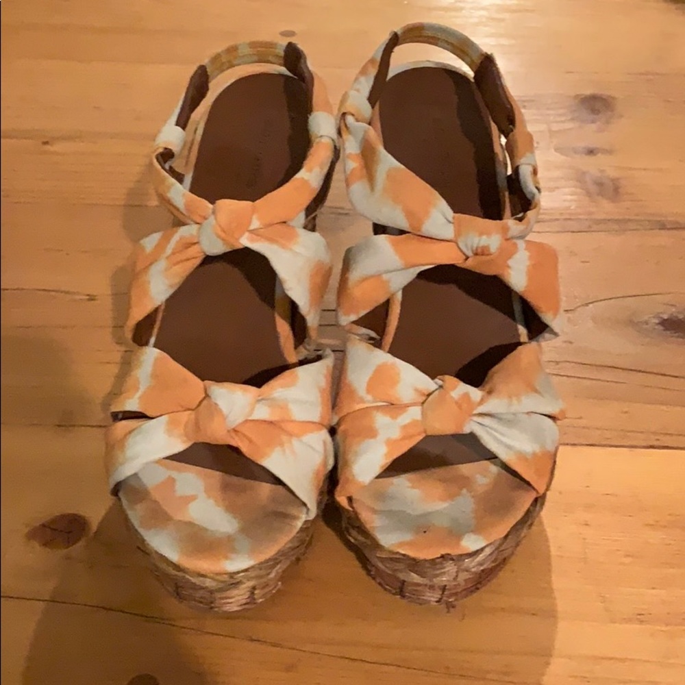 Cute golden yellow and cream wedge sandals